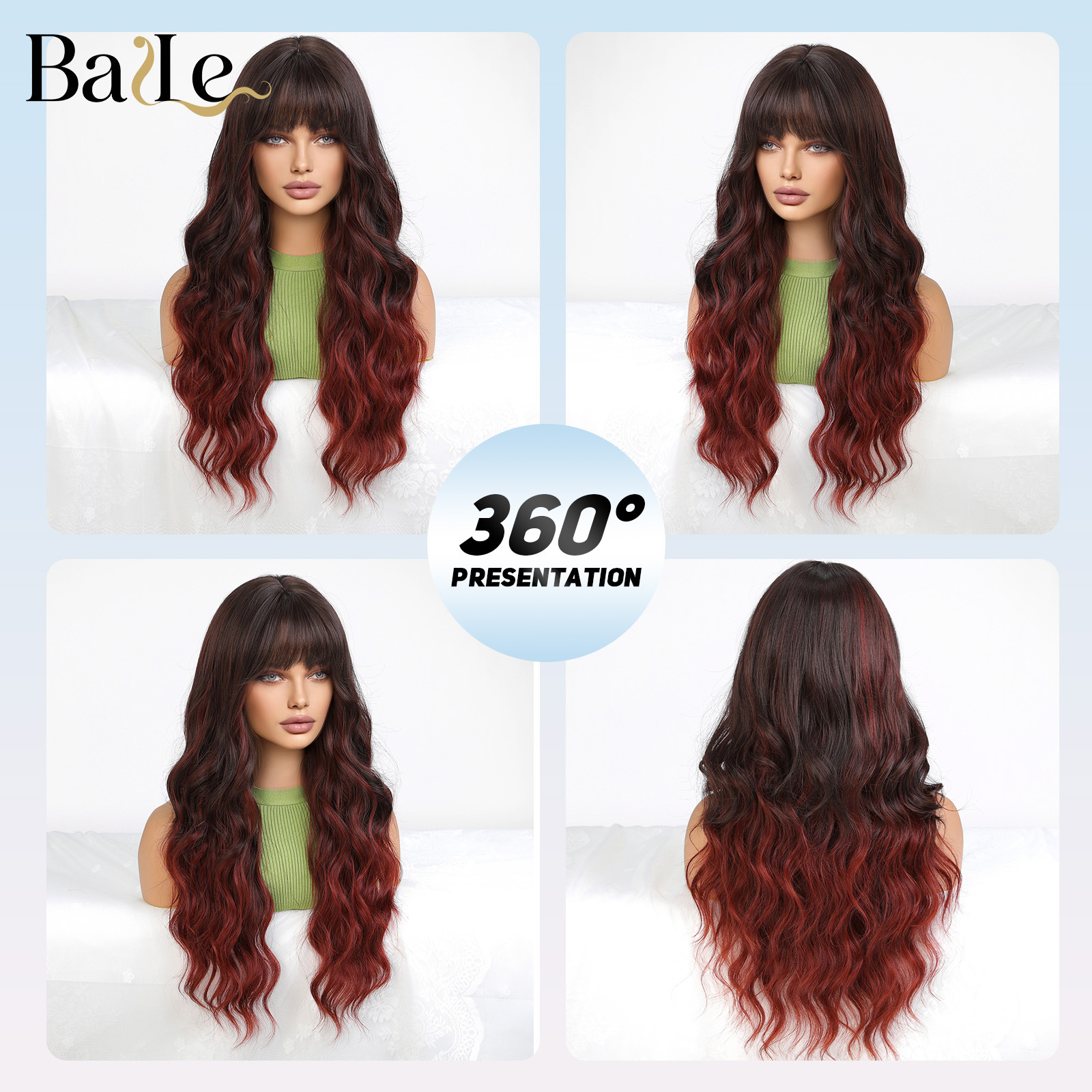 Perucas de cabello negro y rojo gradiente de cabello largo rizado ondas grandes resistencia a altas temperaturas simulación cuero cabelludo fibra química wig image 3