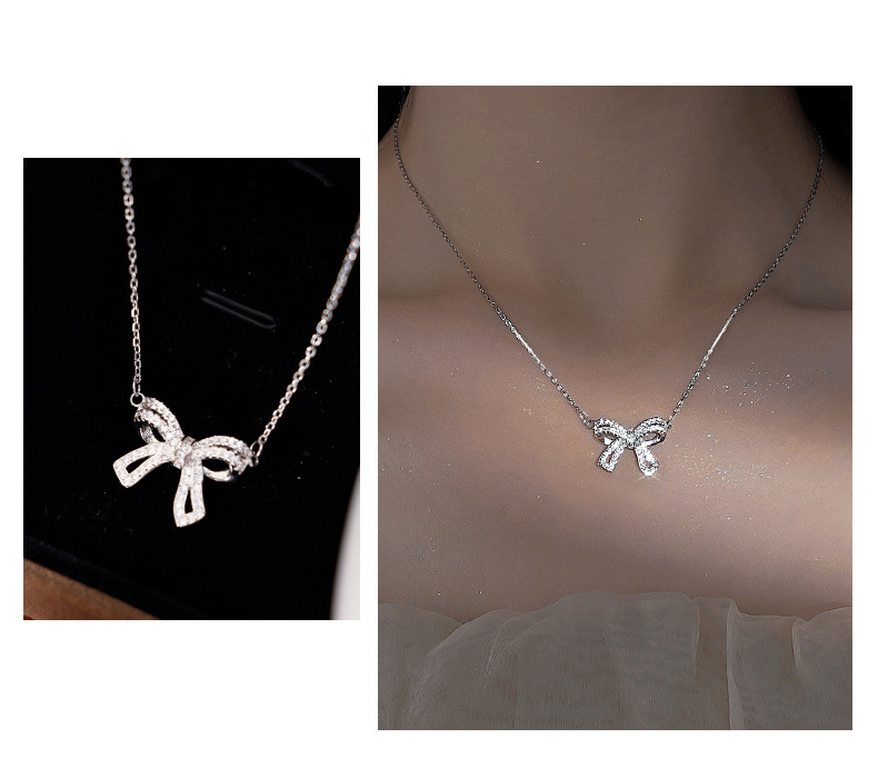 2g Weight 925 Sterling Silver Bow Knot Pendant Necklace