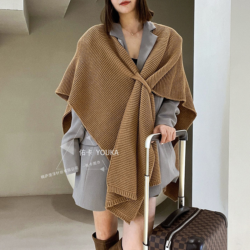 韓国の女性用ロングショール、高級秋冬ファッションアウターウェア、卸売模造カシミヤ雰囲気ニットマントショール|undefined