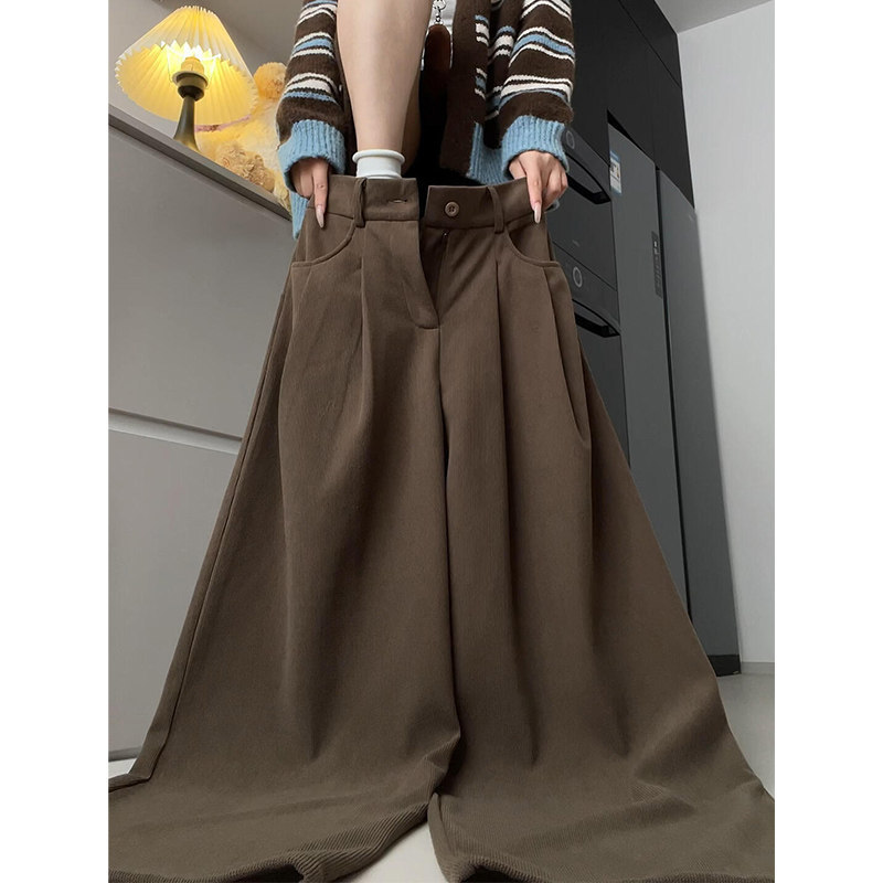 Brown Corduroy Suit Pants for Women, Spring and Autumn, High-Waisted, Loose Fit, Boyfriend Style, Petite, Straight-Leg, Slimming Wide-Leg Pants Brown Corduroy Suit Pants for Women, Spring and Autumn, High-Waisted, Loose Fit, Boyfriend Style, Petite, Straight-Leg, Slimming Wide-Leg Pants