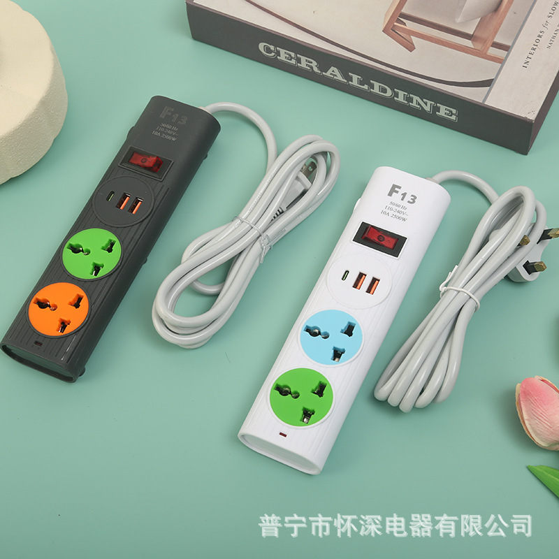 Embalaje de caja de color neutral enchufe de comercio electrónico transfronterizo del sudeste asiático estándar estadounidense estándar europeo estándar británico 2USB + 1 carga tipo-c