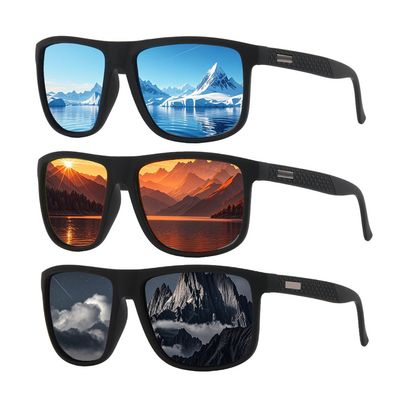 Polarized Sunglasses with Colorful Lenses for Driving, Cross-Border Men's Fishing Glasses, Cross-Border Square Frame Fashion Sunglasses Trend Polarized Sunglasses with Colorful Lenses for Driving, Cross-Border Men's Fishing Glasses, Cross-Border Square Frame Fashion Sunglasses Trend