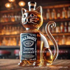 跨境髙硼硅玻璃酒瓶猫型醒酒器威士忌酒瓶动物系列泡酒瓶盛酒器