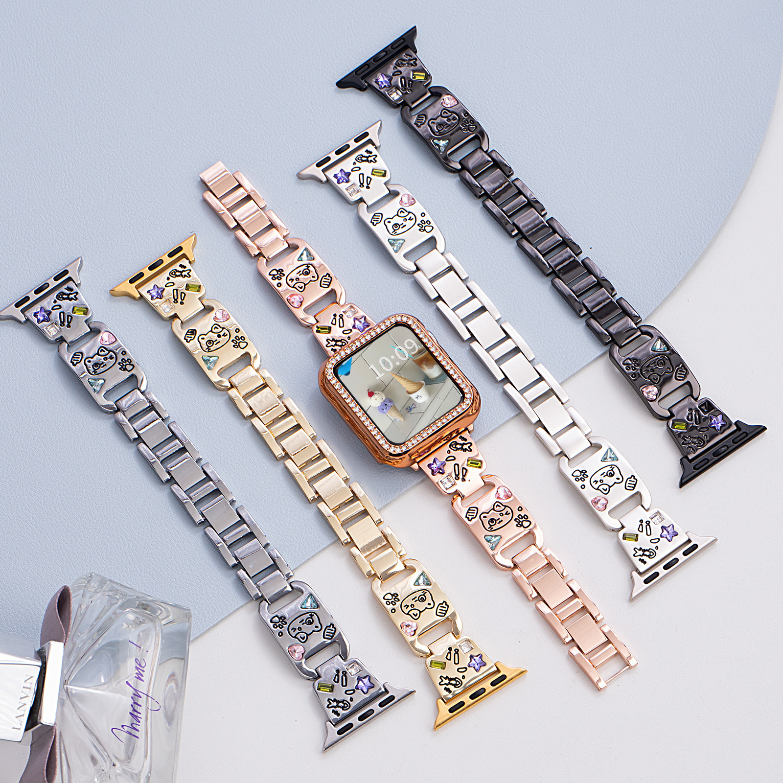 Suitable for Apple Applewatch Watch Strap Women's Animal Metal Bright Stone Diamond Iwatch10 Watch Strap