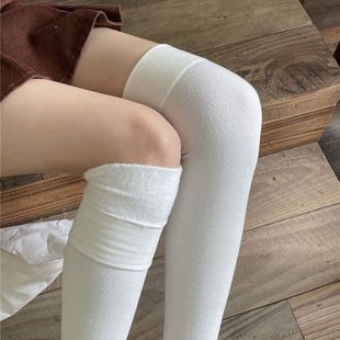 New over-the-knee socks stockings jk slimming socks black high boots socks fleece-lined flat calf socks