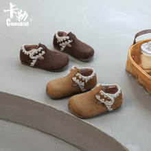 女童鞋2025秋款韩版男女童百搭刺绣磨砂皮勃肯鞋中大童休闲软底鞋