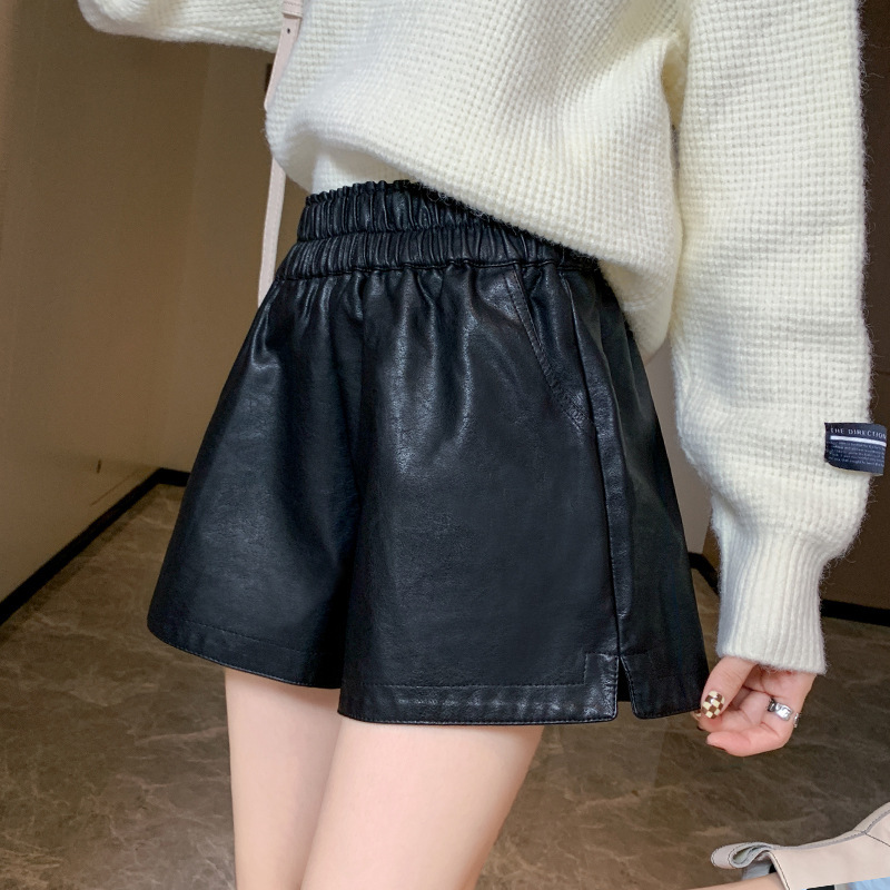 Leather Shorts for Autumn and Winter Outer Wear 2025 New Popular High-Waisted Leather Pants Large Size Slimming Look Loose Bottoming Casual Boot Pants Leather Shorts for Autumn and Winter Outer Wear 2025 New Popular High-Waisted Leather Pants Large Size Slimming Look Loose Bottoming Casual Boot Pants