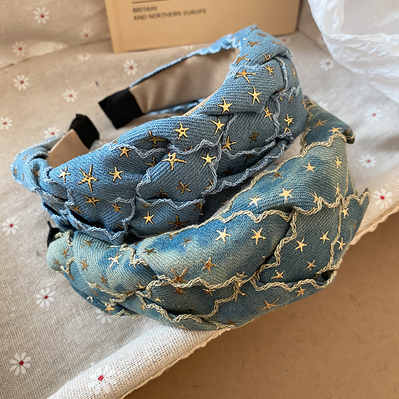 Fascia per capelli in denim con stelle, da donna, nuova fascia di alta qualità, fascia per capelli con pressione elevata del teschio, design alla moda, accessori per capelli versatili_voghion.com