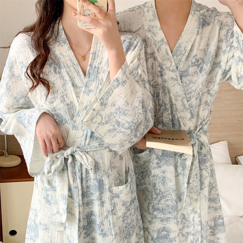 순수 코튼 한국 스타일 가을 새 잠옷 여성 잠옷 귀여운 곰 목욕 가운 기모노 겉옷 느슨한 가정 의류 목욕 가운