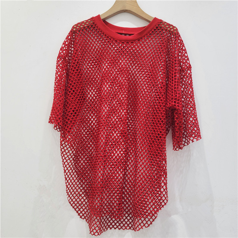 Personalidad fresca de malla hueca cuello redondo mangas cortas irregulares chaqueta de horquilla para mujeres 2025 chaqueta de moda de verano