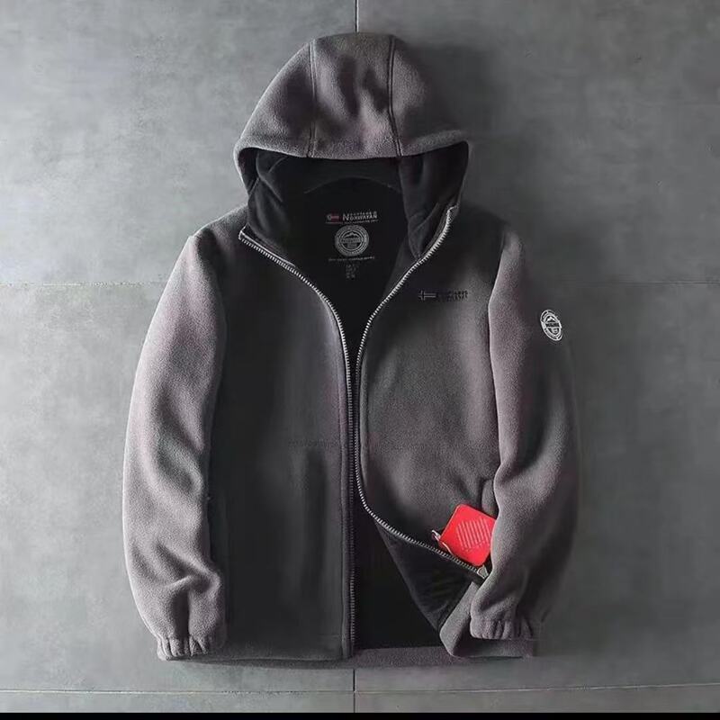 [9819 Hooded] Norwegian Cold-Resistant and Warm Thickeneded Double-Layer Hooded Polar Fleece Winter Large Size Men's Fleece-Lined