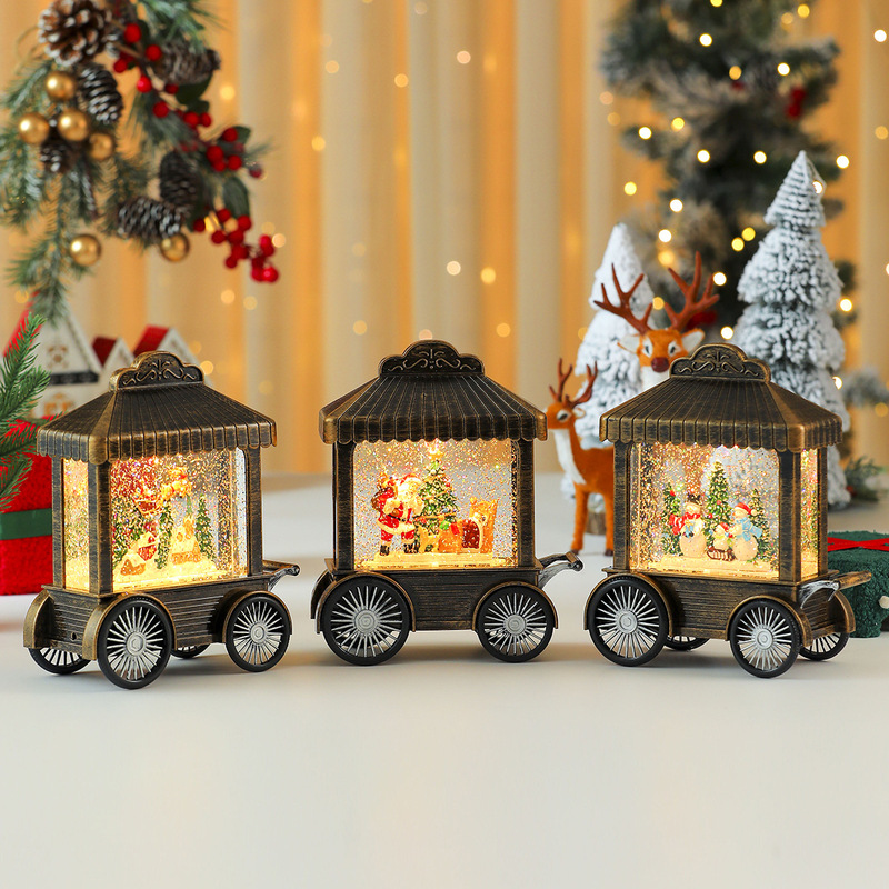 クリスマス装飾トロリーオルゴール雪ライトサンタギフトナイトライトデスクトップウィンドウ装飾品|undefined