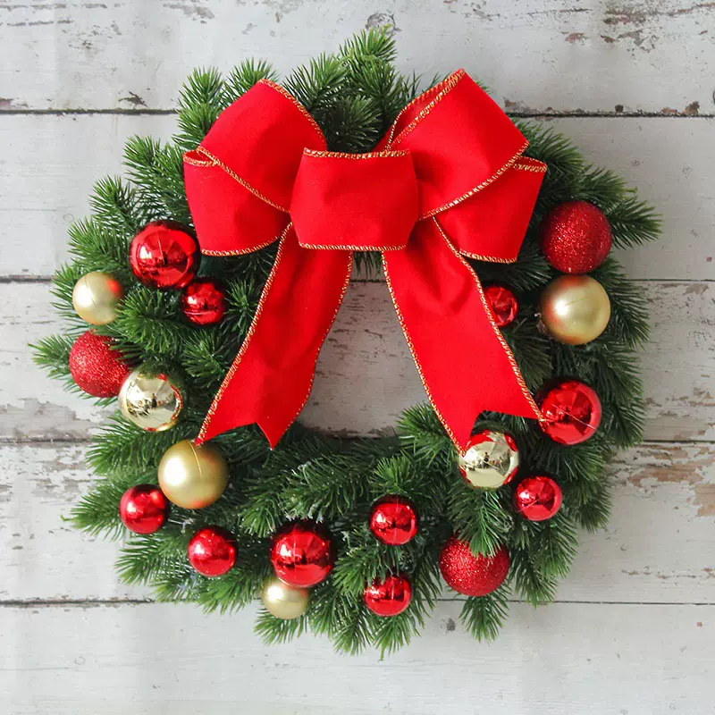 意泓蝴蝶结圣诞球花环2023圣诞花环批发橱窗花圈家居门挂装饰品