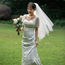 2022新款韩式新娘结婚头纱头饰超仙森系写真婚纱旅拍双层蓬蓬头纱