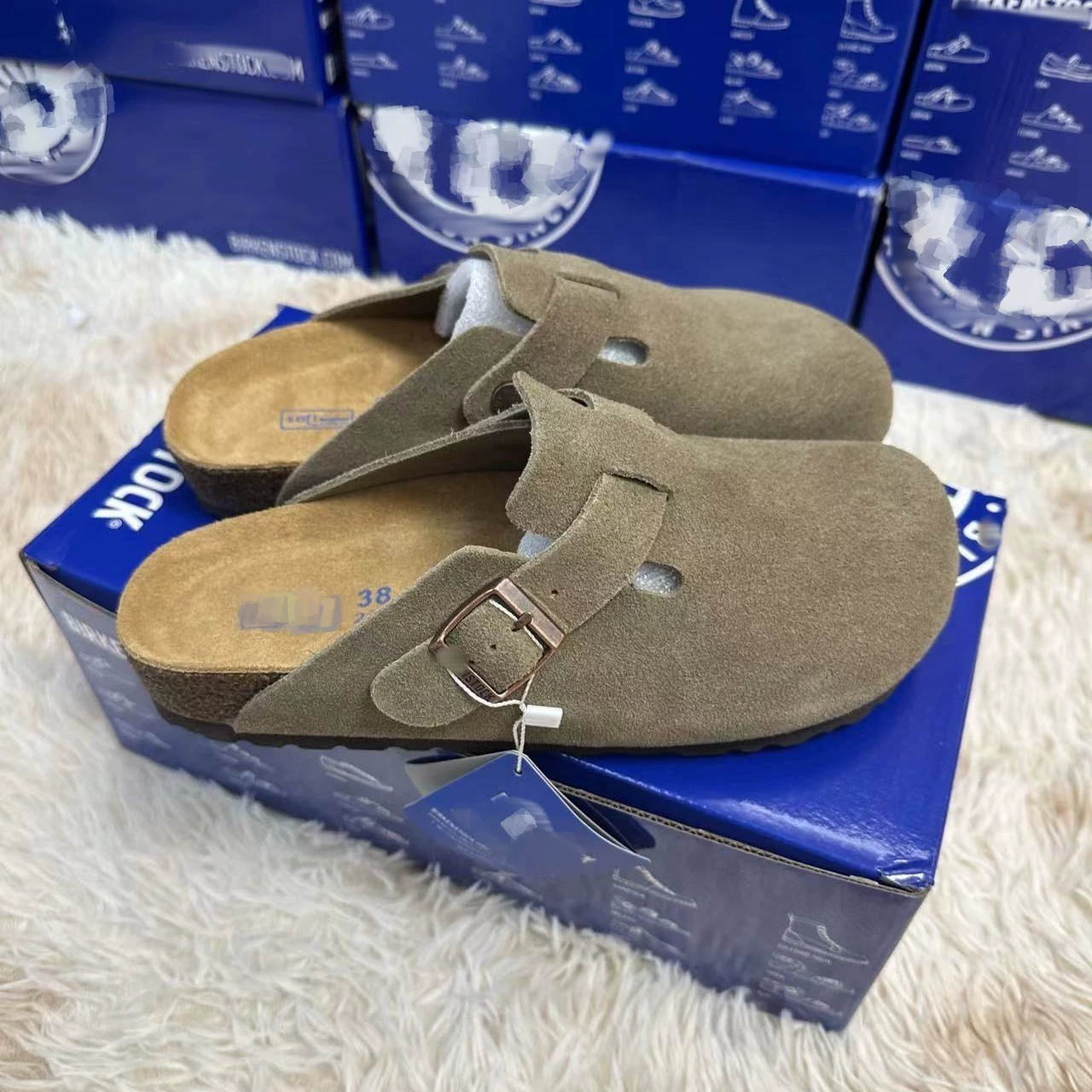 Клогы BK унисекс из натуральной кожи с корковой подошвой — ретро шлёпанцы, комфортные