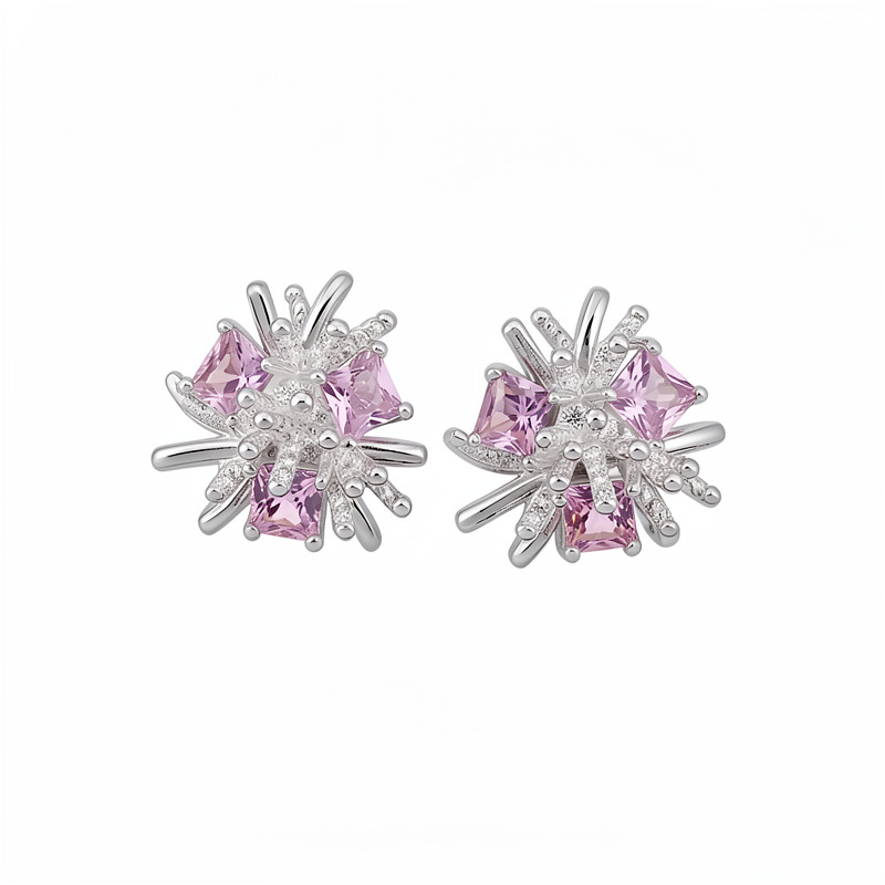 Agujas de plata, pernos de flores de piedra, personalidad simple, nicho, aretes de moda, aretes de lujo ligero, aretes de alta calidad al por mayor.