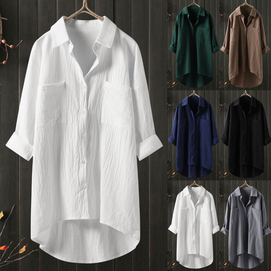 Casual Solid Color Blouses Cotton Blouse Tops display picture 1