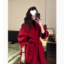 过年红色双面呢子大衣女秋冬季新款高级感超好看短款毛呢外套