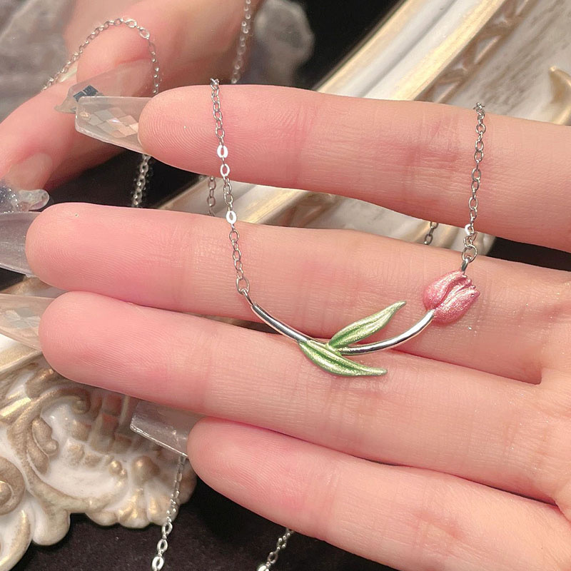 Flower Pattern Copper Sweet Flower Plating Pendant Necklace