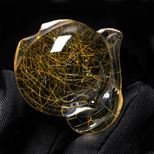 天然金发晶钛晶雕刻葫芦狐狸茄子手把件黄铜顺发透体男女同款挂件