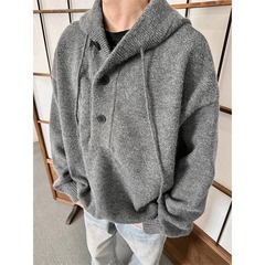 连帽毛衣男秋冬款加厚保暖美式复古高级感痞帅针织衫外套卫衣上衣