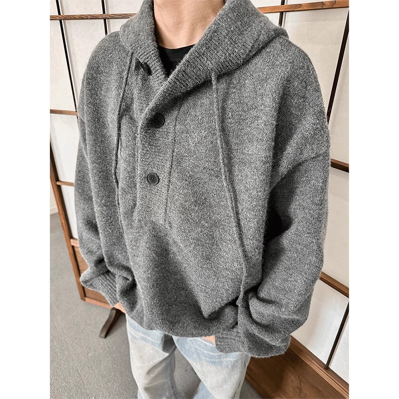 Hooded Knitwear Men's Autumn and Winter Thickeneded Warm American Retro High-End Handsome Knitwear Jacket Sweatshirt Top