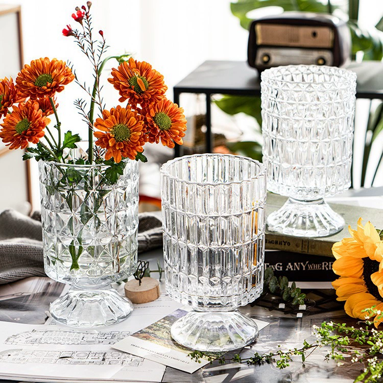 泽彦 Нet красный ретро рельеф высокий стеклянный вазасветл luxury кристальный французский прозрачный водоустойчивый лилии vase