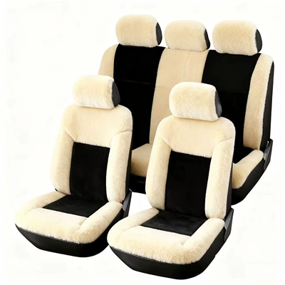 Fleece-Lined, Thickened, Warm, Non-Slip, Universal seat cover - black-and-white-color-blocked-five-seater-medium-black-see-sku