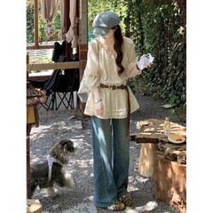 设计感边花边领灯笼袖衬衫衬衣女夏季新款法式收腰上衣度假风