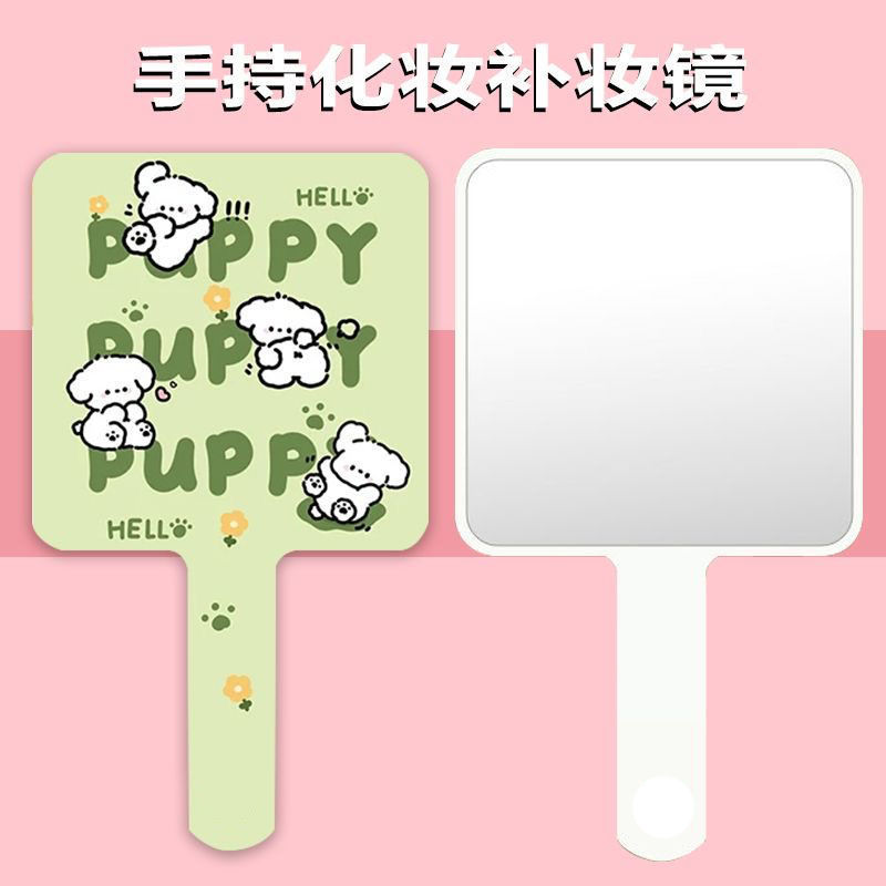 ハンドヘルド化粧鏡、かわいいハンドルタイプ、ハンドヘルド、ポータブル、インターネットセレブスクエア化粧鏡、学生両面印刷|undefined