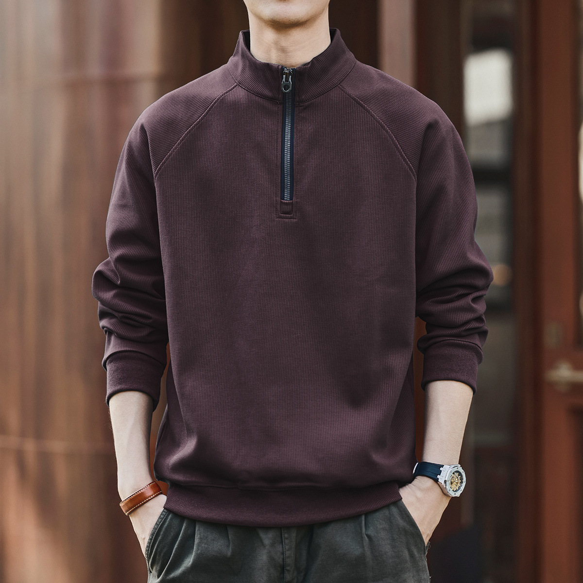 2025 American Retro Semi-zipper Stand-up Neck Sweater Men's Autumn And Winter Loose Casual New Sports Jacket_viptrois.com