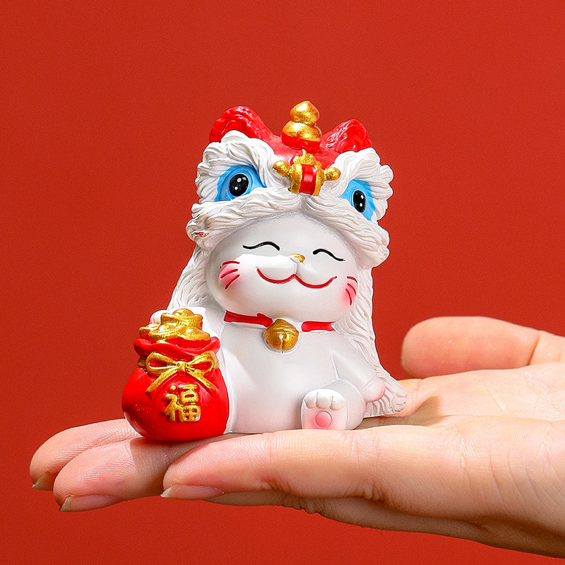 国潮醒狮招财猫玄关家居摆件可爱小猫桌面装饰品乔迁新居开业礼品|undefined