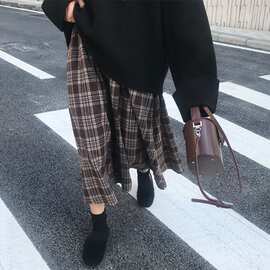 格纹裙半身裙2025秋冬新款棕色格子半身A字裙女高腰复古气质女装