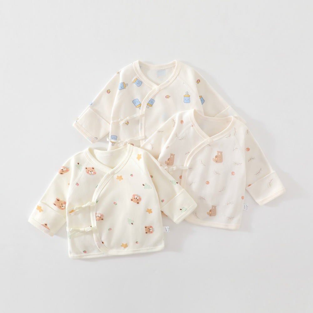 Baby half-back top, pure cotton, Class A, double-layer belly-protecting top, newborn monk-style clothing, spring and autumn base layer, baby postpartum clothing