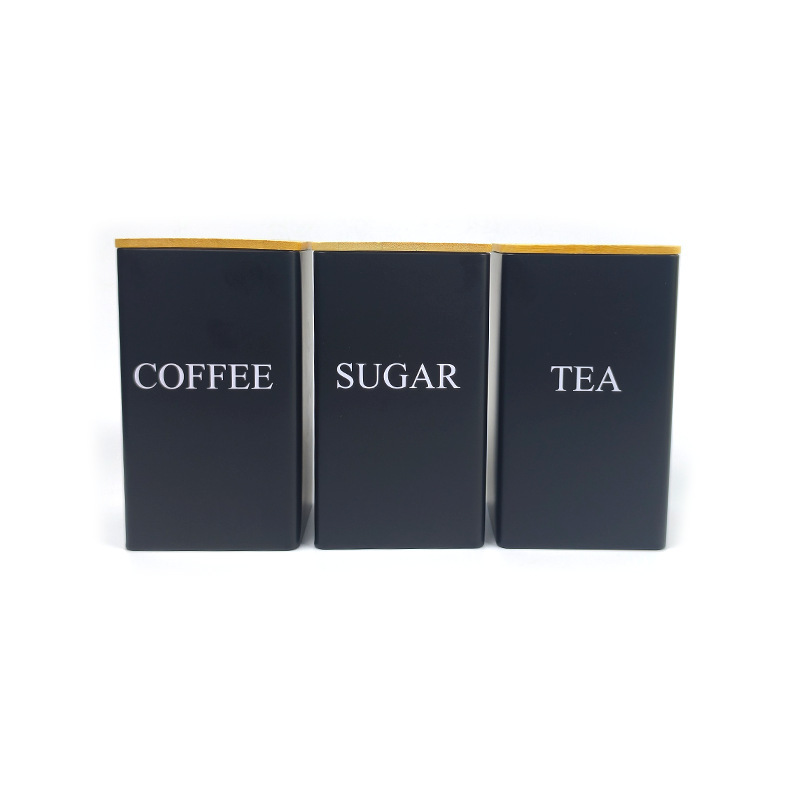 Moda simple lata de almacenamiento de hojalata cubierta de bambú lata de café té azúcar caja de almacenamiento de metal ins viento suministros de cocina