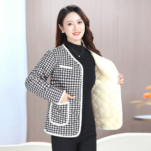 New Middle-aged and Elderly Women's Autumn and Winter fleece-lined Warm Cotton-padded Clothes Mother's Winter Clothes Chanel Style Coat Western Style Short Top