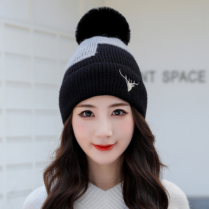 Women's Simple Style Color Block Embroidery Pom Poms Eaveless Wool Cap display picture 2