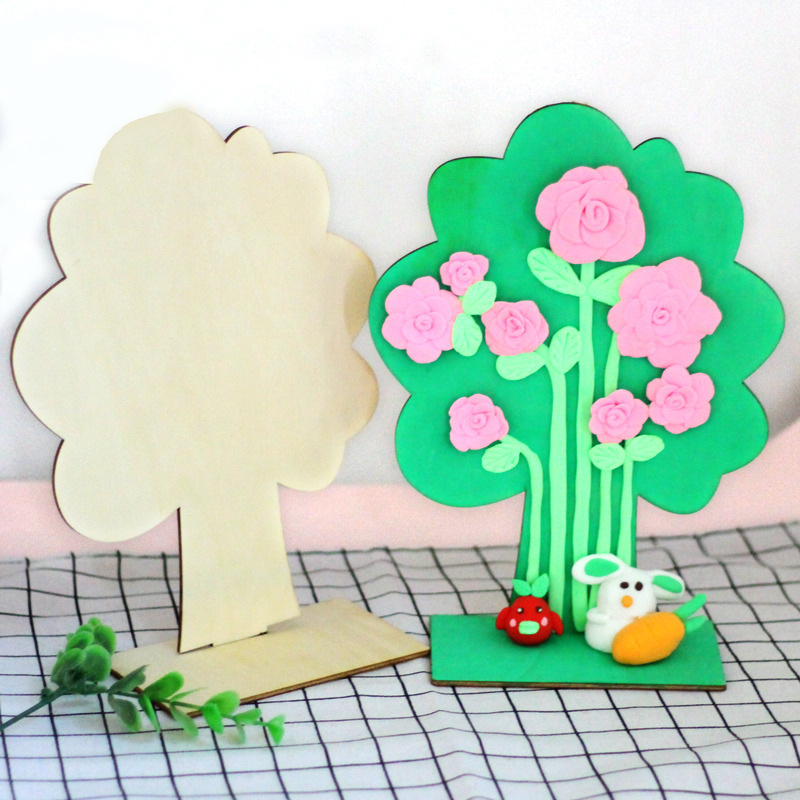 Mother's Day Children's DIY Wooden White Blank Tree Coloring Graffiti Clay Early Education Art Material Kit Assembly and Stitching