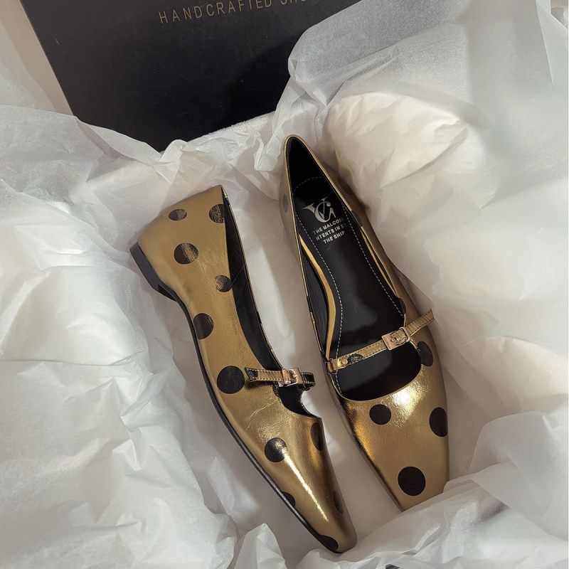 Senyu Haixiang Square-Toe Hidden Heel Fashion Metallic Polka Dot Elegant One-Strap Mid-Heel Mary Jane Shoes for Women