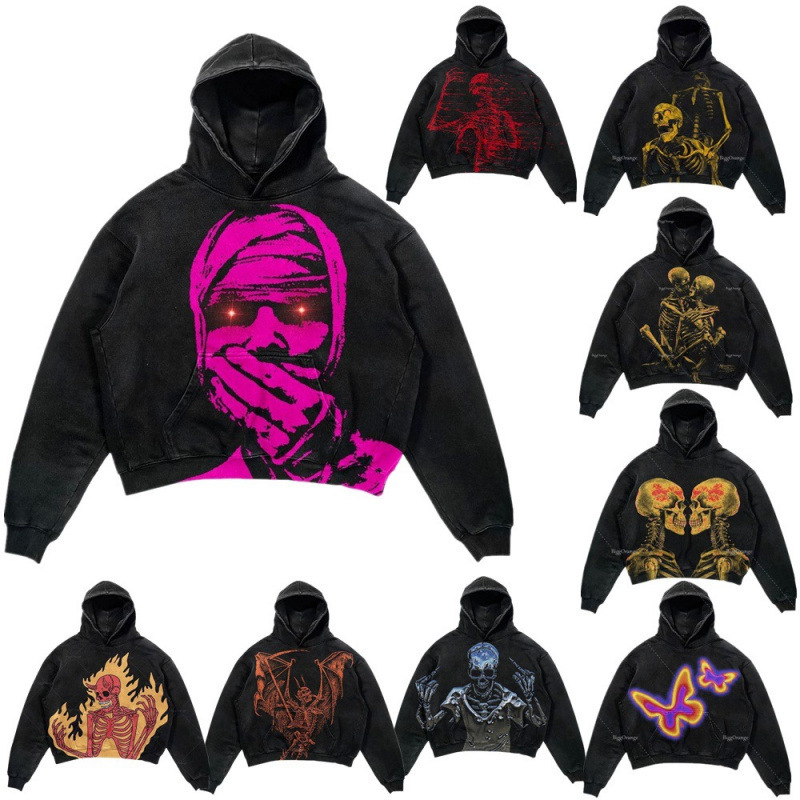 2025 Punk Design Harajuku Streetwear Male Hip Hop Gothic Hooded Sweatshirt