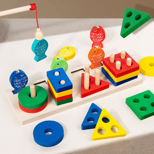 Wooden children's early education geometric shape matching column toy for boys and girls, brain development, hand-eye coordination matching toy