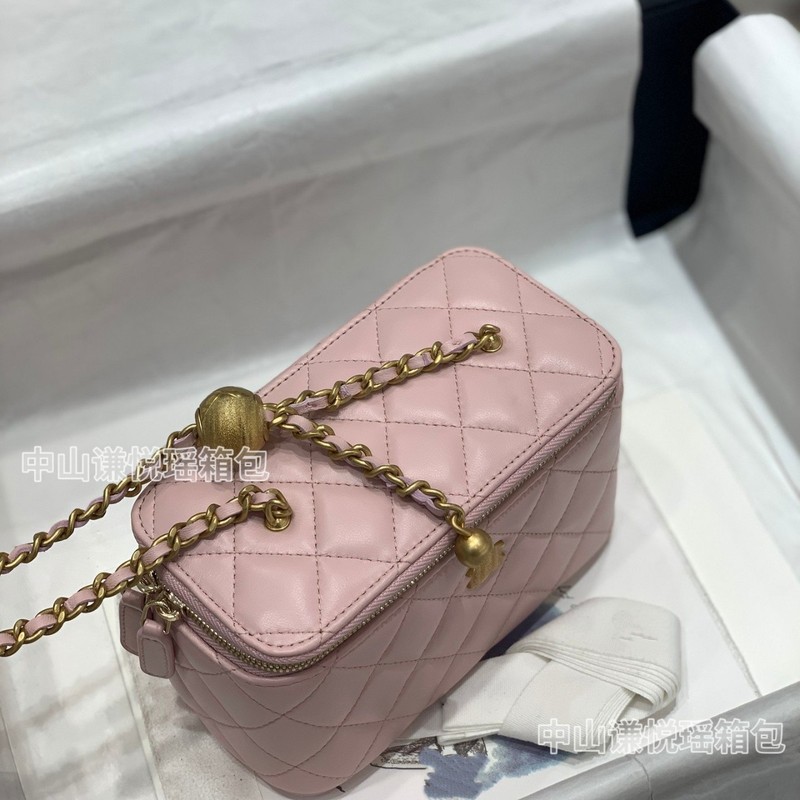 原厂皮新款小香mini金球盒子包香奶奶化妆包单肩羊皮菱格链条女包|undefined