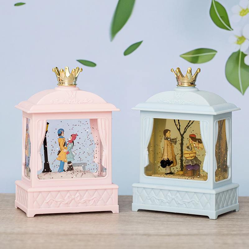Pareja creativa lámpara de viento de cristal caja de música dormitorio de chicas decoración de escritorio lámpara de estrellas para regalo de cumpleaños