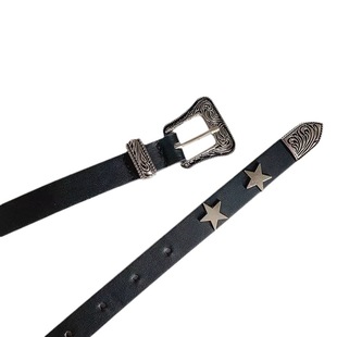 New shiny star element vintage carved buckle five-pointed star rivet daily versatile chic belt belt