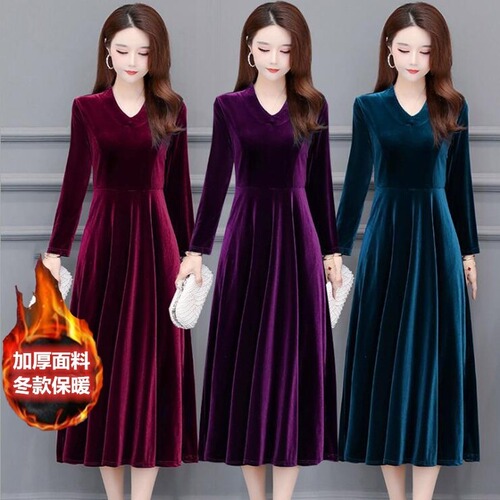 Spring and Autumn Winter New High-end Satin V-neck Stylish Dress for Plus Size Women, with Coverage for the Stomach and Enhancing Elegance