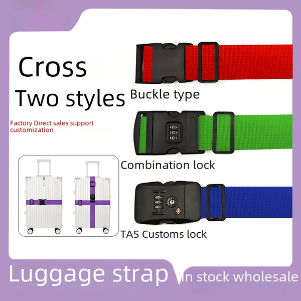 Cross-border Polypropylene One-word Luggage Belt Buckle Password TSA Customs Lock Luggage Strap Solid Color Cross Bundling Belt