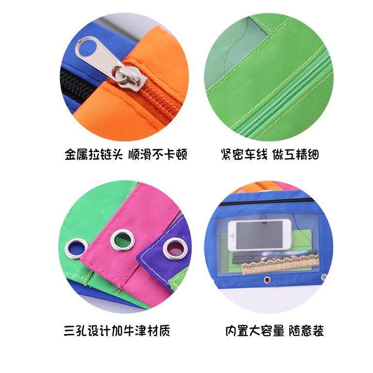 Lecai caja de lápices de gran capacidad de tres agujeros B5 bolsa de papelería soporte transfronterizo bolsa de archivos pvc caja de lápices de tres agujeros