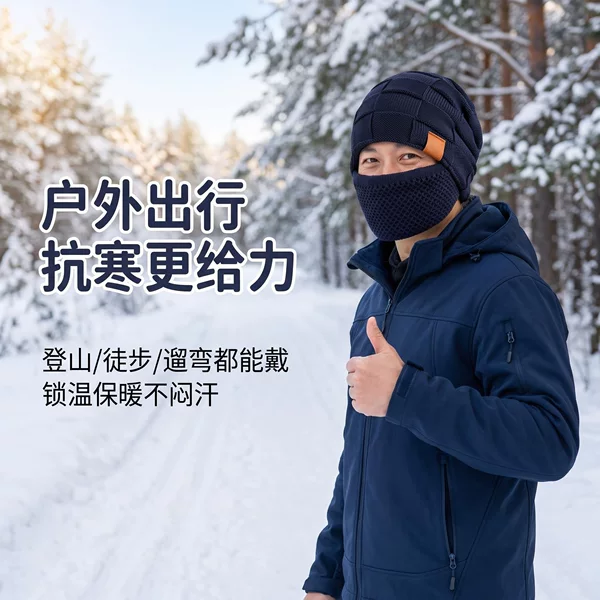 Cross-border warm hats for men and women, knitted woolen hats, outdoor winter cold-proof hats, warm face masks