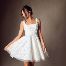 小个子短款轻婚纱订婚晚礼服白色亮片日常小短裙吊带修身派对礼服