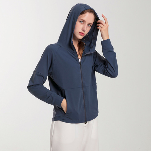 Casual sport jacket, loose zipper pullover, stylish hooded fitness top, women's long-sleeved yoga wear for autumn and winter